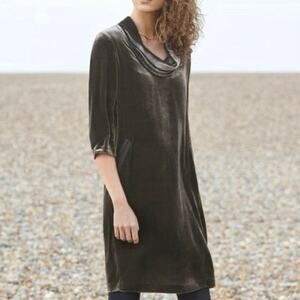POETRY Silk Velvet Cowl Tunic Dress w Pockets SZ 10 Brown Gray Lagenlook Cottage